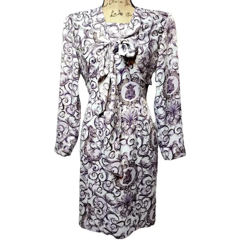 MARRY ME Vintage Women's Regal Shawl Satin Pencil Dress Size Medium Purple - Picture 15 of 15
